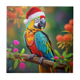 Kerst Macaw Dearing A Santa Hat-56485 Tegeltje