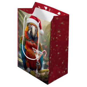 Kerst Macaw Papegaai Met Martini Cocktail Medium Cadeauzakje