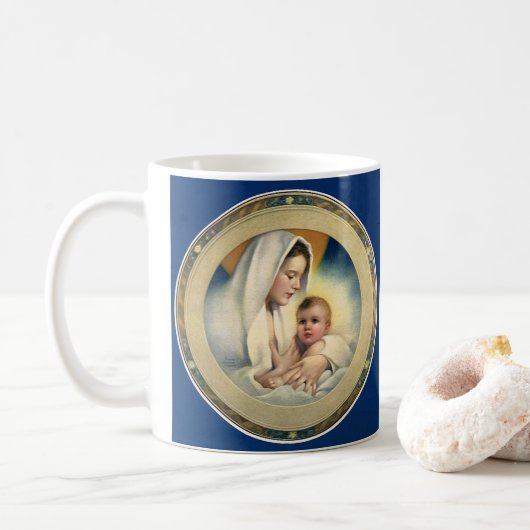 kerst, Madonna en kind Koffiemok (Met donut)