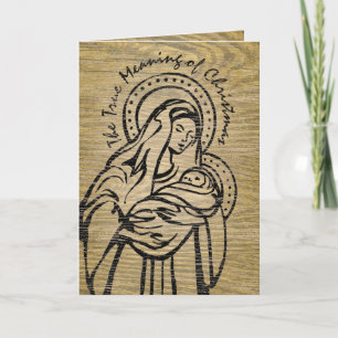 Kerst Madonna en Kind Rustiek Hout Christelijk Feestdagen Kaart