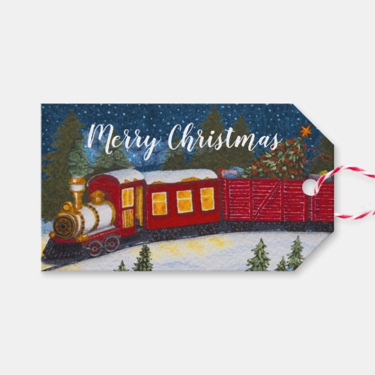 Kerst Magic Red Steam Train Cadeaulabel (Voorkant (Horizontaal))