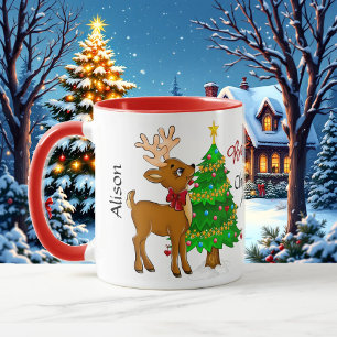 Kerst magie kerstman rood binnen voeg naam toe mok