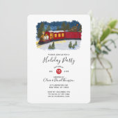 Kerst Magische Vintage Red Steam Train Party Kaart (Staand voorkant)