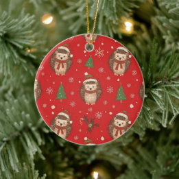 Kerst Malse Egels Patroon Rood Groen Keramisch Ornament
