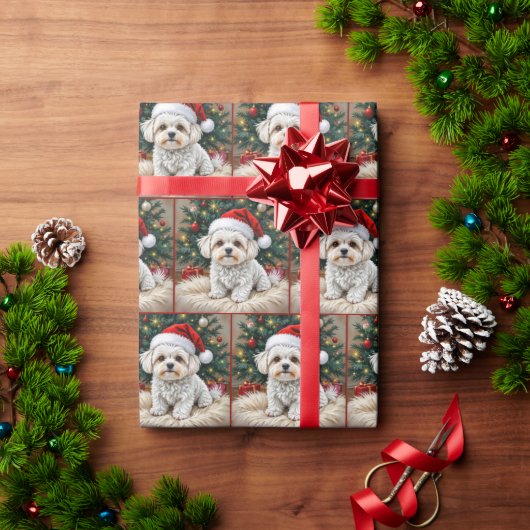 Kerst Maltese hond op een bontkussen Cadeaupapier (Feestdagen Geschenken)