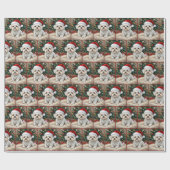 Kerst Maltese hond op een bontkussen Cadeaupapier (Vlak)