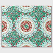 Kerst Mandala in rood, groen en Frosted Blue Cadeaupapier (Vlak)