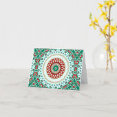 Kerst Mandala in rood, groen en Frosted Blue Kaart (Gele Bloem)
