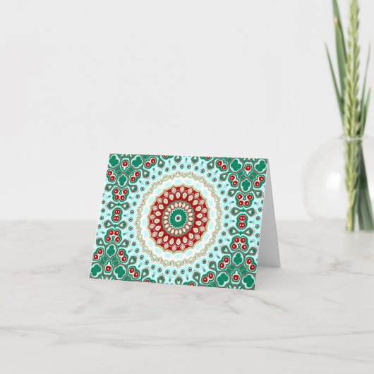 Kerst Mandala in rood, groen en Frosted Blue Kaart (Voorkant)