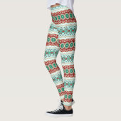 Kerst Mandala in rood, groen en Frosted Blue Leggings (Links)