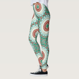 Kerst Mandala in rood, groen en Frosted Blue Leggings