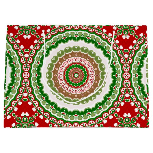 Kerst Mandala in rood, groen en warm goud Groot Cadeauzakje (Voorkant)
