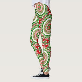 Kerst Mandala in rood, groen en warm goud Leggings