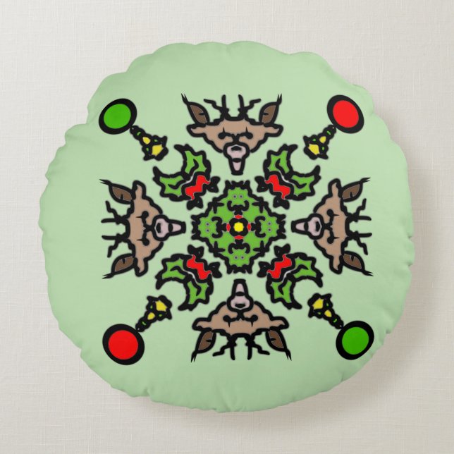 Kerst Mandala Patroon Rond Kussen (Voorkant)