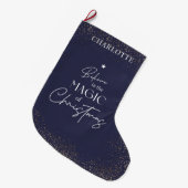 Kerst Marine & Goud Glitter Modern Script Naam Grote Kerstsok (Voorkant (Hangend))
