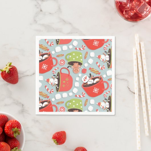 Kerst Marshmallow Snowman Hot Cocoa Servet (Insitu)