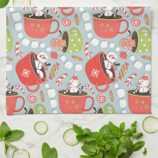 Kerst Marshmallow Snowman Hot Cocoa Theedoek (Gevouwen)