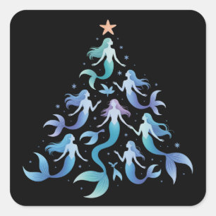 Kerst Meermin Boom Meisjes Zomer Vakantie Kerstmis Vierkante Sticker