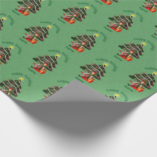 Kerst Meisje Elf Tree Cadeau Schattig Gepersonalis Cadeaupapier (Hoek)