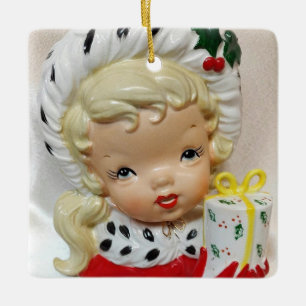 Kerst Meisje Kind Hoofd Vaas Cadeau Holly Schattig Keramisch Ornament