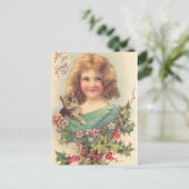 Kerst  Meisje Met Kat Feestdagenkaart (Staand voorkant)