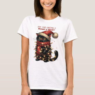 Kerst Meowy en Bright Cat Tshirt