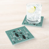 Kerst met atoomkerst in de middeleeuwen ©studioxin glazen onderzetter (Schuin)