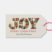 Kerst met bewerkbare vreugde | Patchwork Cadeaulabel (Voorkant (Horizontaal))