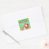 kerst met de Dans van Kerstman en rendier. Vierkante Sticker (Envelop)