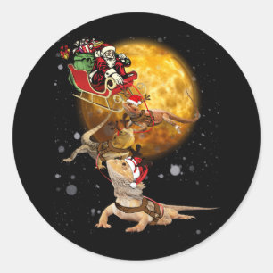 Kerst met draak voor reptieloverdekking ronde sticker
