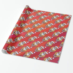 Kerst met gemberkat op rood cadeaupapier