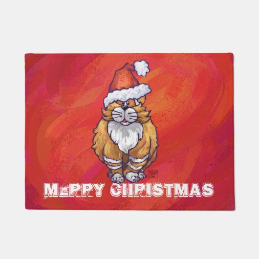 Kerst met gemberkat op rood deurmat (Voorkant)