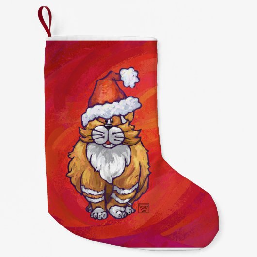 Kerst met gemberkat op rood kleine kerstsok (Voorkant)