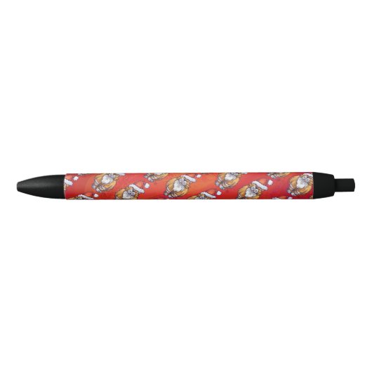 Kerst met gemberkat op rood zwarte inkt pen (Voorkant)