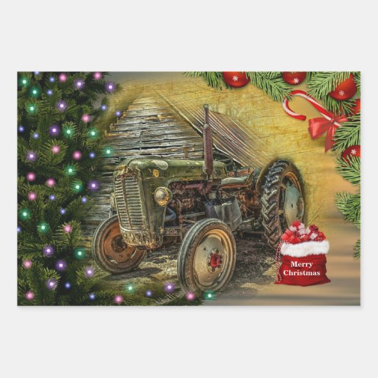  kerst met Green Tractor Inpakpapier Vel (Voorkant)