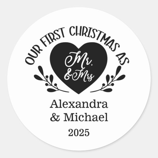 Kerst met het hart als meneer en mevrouw ronde sticker (Voorkant)