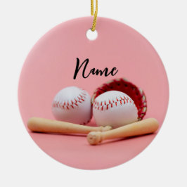 Kerst met honkbal met een roze bal voor meisje keramisch ornament