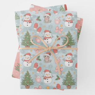 Kerst met Katten Sneeuwmannen Koekjes & Melk 3 Inpakpapier Vel