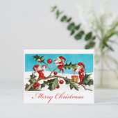  kerst met kerst, Elves Red Holly Briefkaart (Staand voorkant)
