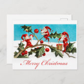  kerst met kerst, Elves Red Holly Briefkaart (Voorkant / Achterkant)