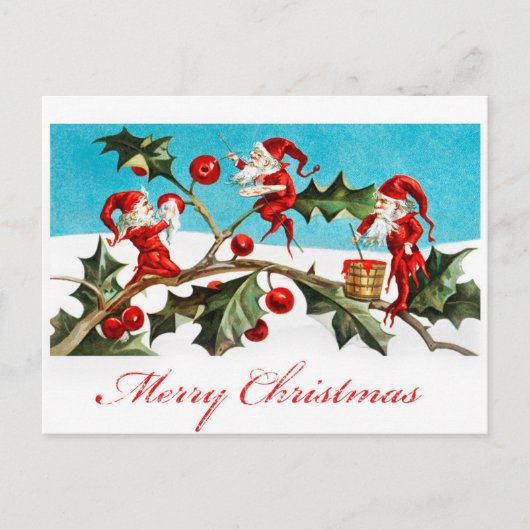  kerst met kerst, Elves Red Holly Briefkaart (Voorkant)