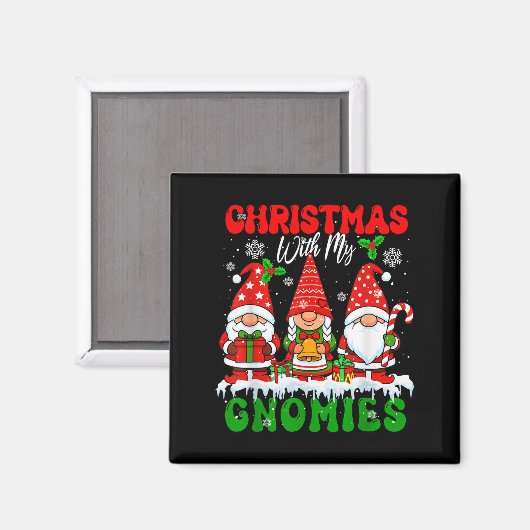 Kerst met mijn Gnomies Kerstmis Drie Kerstmannen Magneet (Voorkant / Achterkant)