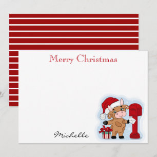 Kerst met monogram Kerst Cute Koe Persoonlijk Notitiekaartje