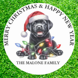 Kerst met onze labrador! ronde sticker