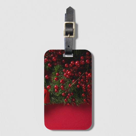 kerst met rode bessen bagagelabel (Voorkant (verticaal))