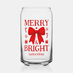 Kerst met vrolijke rode geruite strik kerst blikvorm glas