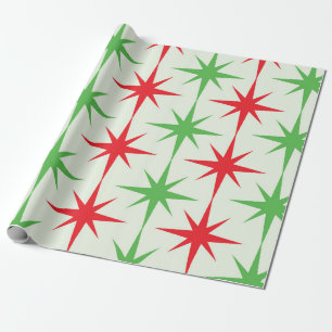 Kerst Mid Century Rood Groen Atomaire Steruitbarst Cadeaupapier