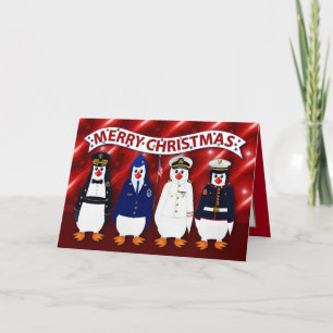 Kerst Militaire pinguïns 4 takken Uniforms C Kaart