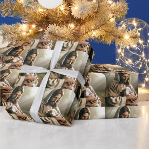 KERST MIS JESUS EN LAM CADEAUPAPIER