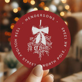 Kerst Mistletoe Bough Retour Adres Rood Ronde Sticker
